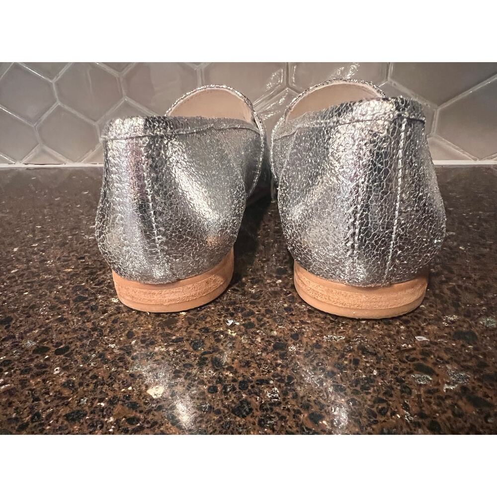 Tom’s Silver Crinkle Leather Sparkle Lynette Loafer Y3K 8.5 EUC Metallic Shiny - Picture 10 of 10